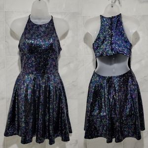 B. Darlin Sequin Halter Dress Open Back Purple MultiColor 5/6